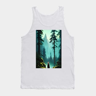 Greenish Anime Girl Nature Forest River Landscape Tank Top